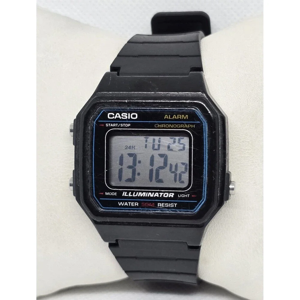 Men's Casio W-217H Illuminator Digital Alarm Chrono WR 50M Black Resin Watch 09 - Picture 2 of 7